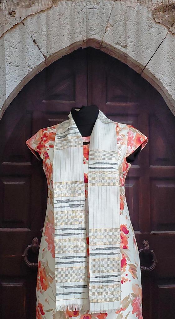 White Siver and Gold Kente Stole