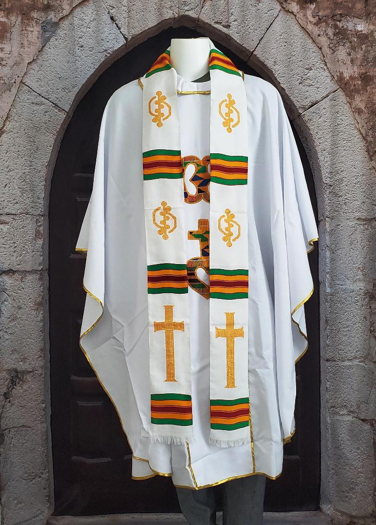 Clergy Traditional White Kente Stole
