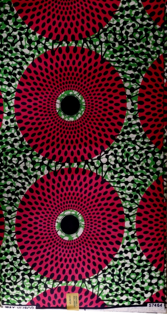 African Ankara Print Fabric. Green with Red Circles Fabric